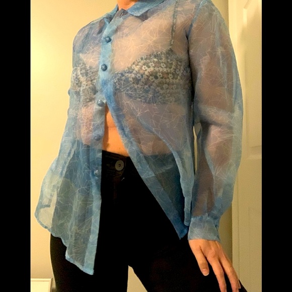 Vintage Silk Sheer Blue Blouse - Picture 5 of 9